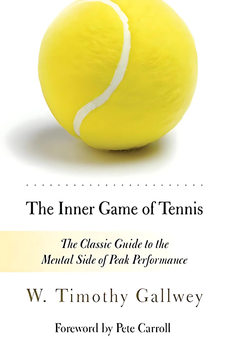 Cover of the book 'The Inner Game of Tennis' by W. Timothy Gallwey featuring a yellow tennis ball with a white stripe, the title, and author's name displayed prominently.