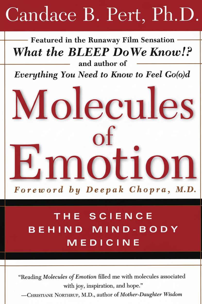Book cover of 'Molecules of Emotion' by Candace B. Pert with a red and white design.