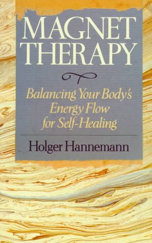 This image displays the cover of the book titled "Magnet Therapy: Balancing Your Body's Energy Flow for Self-Healing" by Holger Hannemann. The cover features a simple yet elegant design with a light blue background and a white ribbon bookmark motif.