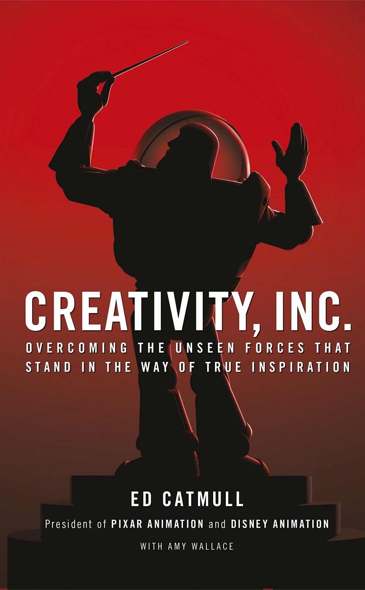 Book cover of 'Creativity, Inc.' with a silhouette against a red background