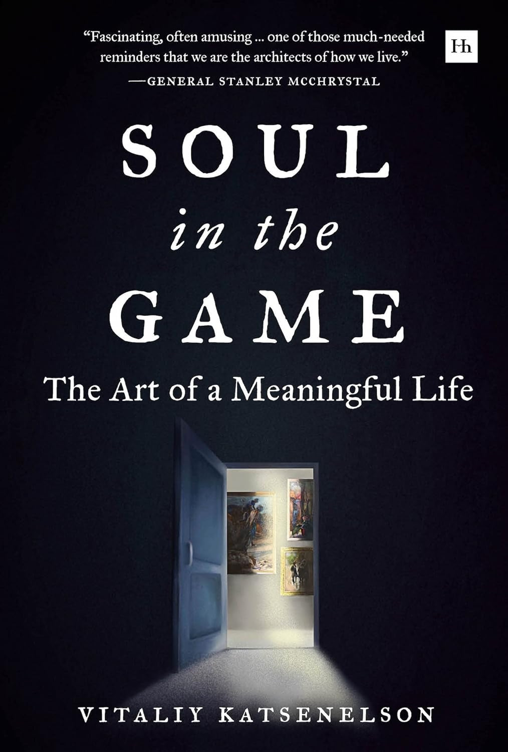 This image features the cover of the book "Soul in the Game: The Art of a Meaningful Life" by Vitaliy Katsenelson. The cover design is minimalist, utilizing a dark background with subtle light tones at the top.