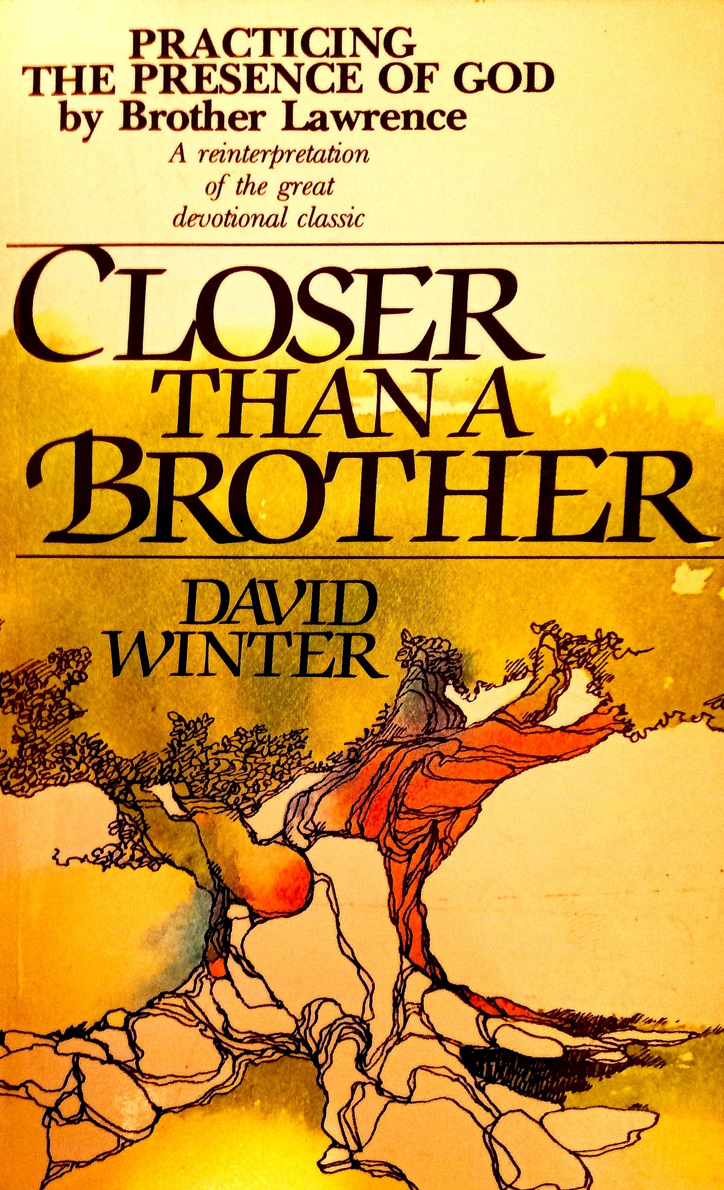 This image features the cover of the book "Closer Than A Brother" by David Winter. The cover art is vibrant and evocative, depicting a root system that appears both resilient and intricate, reaching upwards towards a radiant sun.