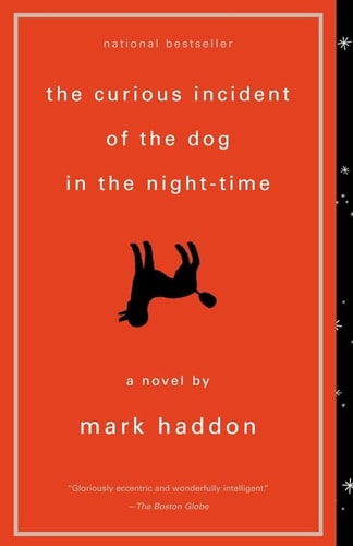 Book cover of 'The Curious Incident of the Dog in the Night-Time' by Mark Haddon with an orange background and black text.