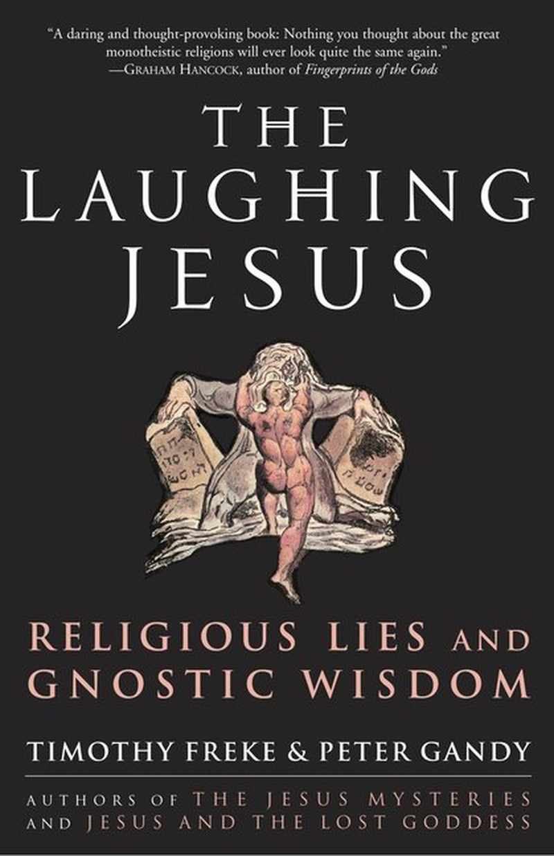 The cover of the book 'The Laughing Jesus' features a design with a figure of a laughing Jesus Christ, set against a dark background. The title and the authors, Timothy Freke & Peter Gandy, are prominently displayed at the top.