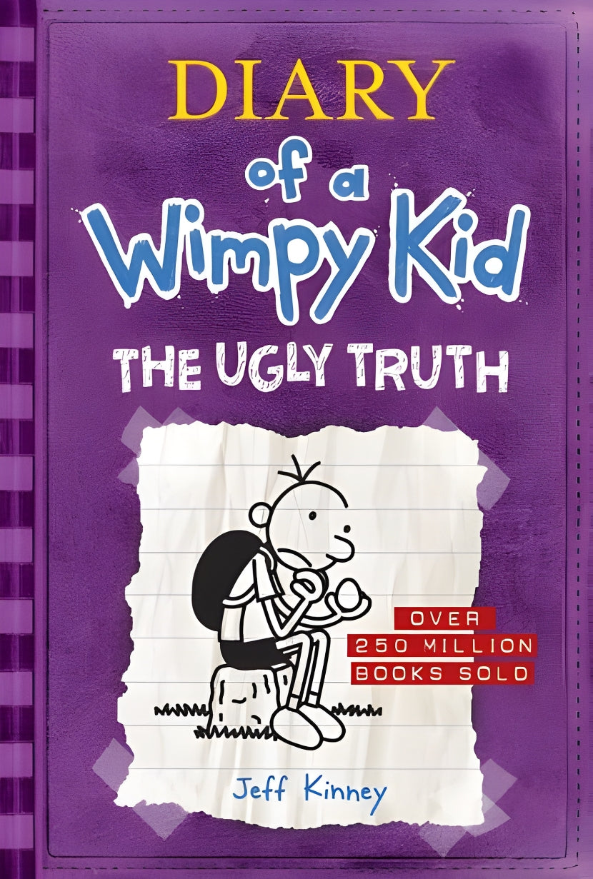 Book cover of 'Diary of a Wimpy Kid: The Ugly Truth' by Jeff Kinney with a purple background and cartoon character.