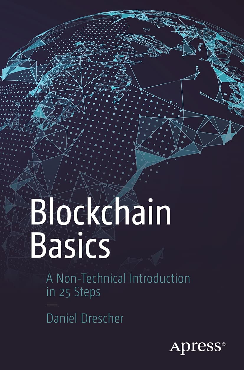 Book cover of 'Blockchain Basics' with a futuristic design and text by Apress.