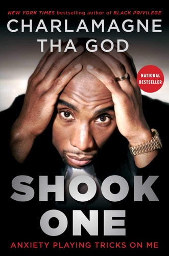 Book cover of 'Shook One' by Charlamagne Tha God with a person holding their head.