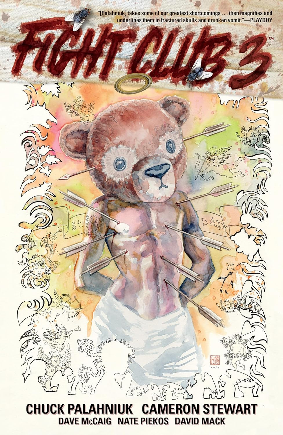 Cover of 'Fight Club 3: A Graphic Novel' featuring a stylized illustration of a bear with a human-like face, surrounded by abstract and floral patterns, with the text of the book title and creators' names.