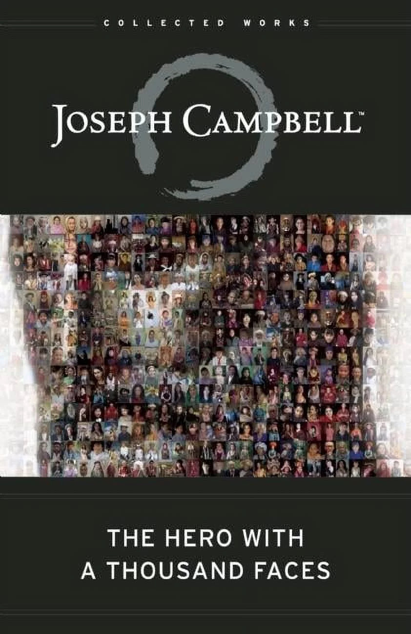 Cover of the book 'The Hero With A Thousand Faces' by Joseph Campbell. The cover features a collage of various faces, symbolizing the universal hero motif in mythology.