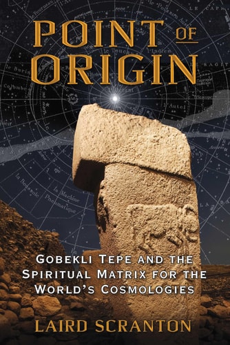 Book cover of 'Point of Origin' with a stone monument and star map background