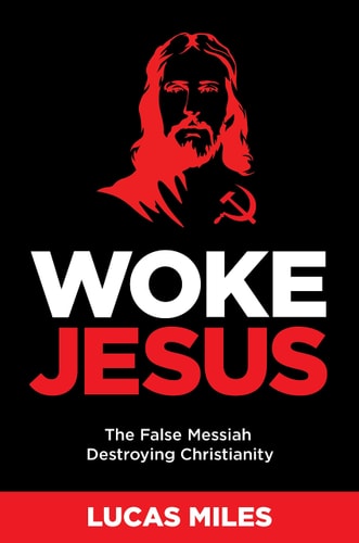 Book cover of 'Woke Jesus' with a red silhouette of Jesus and white text on a black background.
