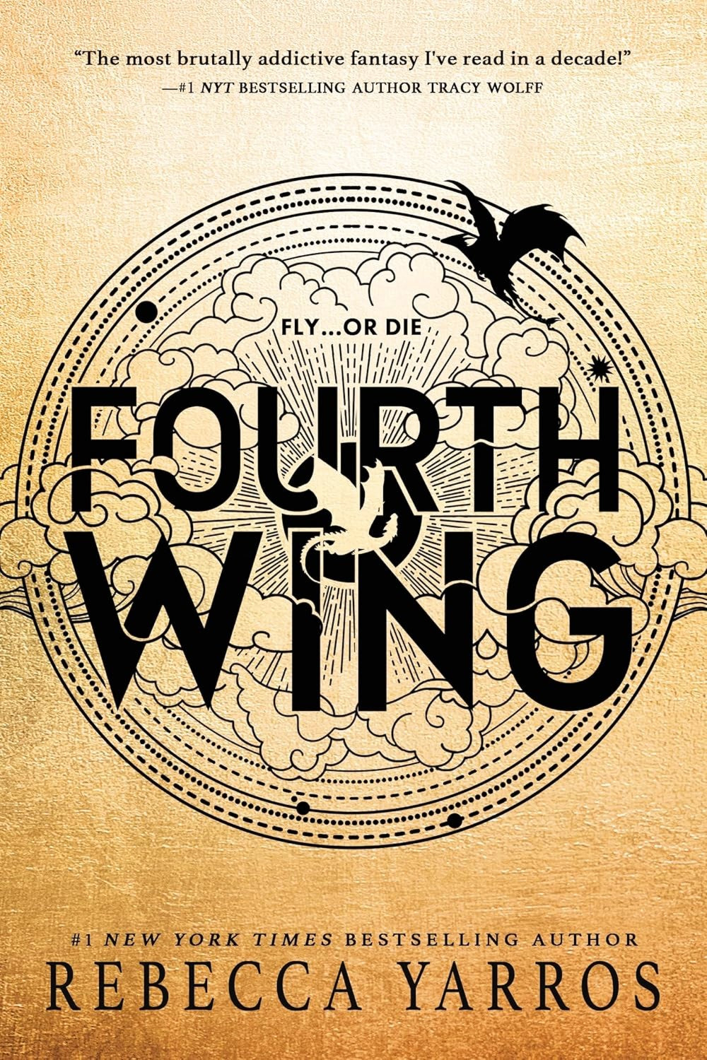 Book cover of 'Fourth Wing' with decorative elements and text on a beige background