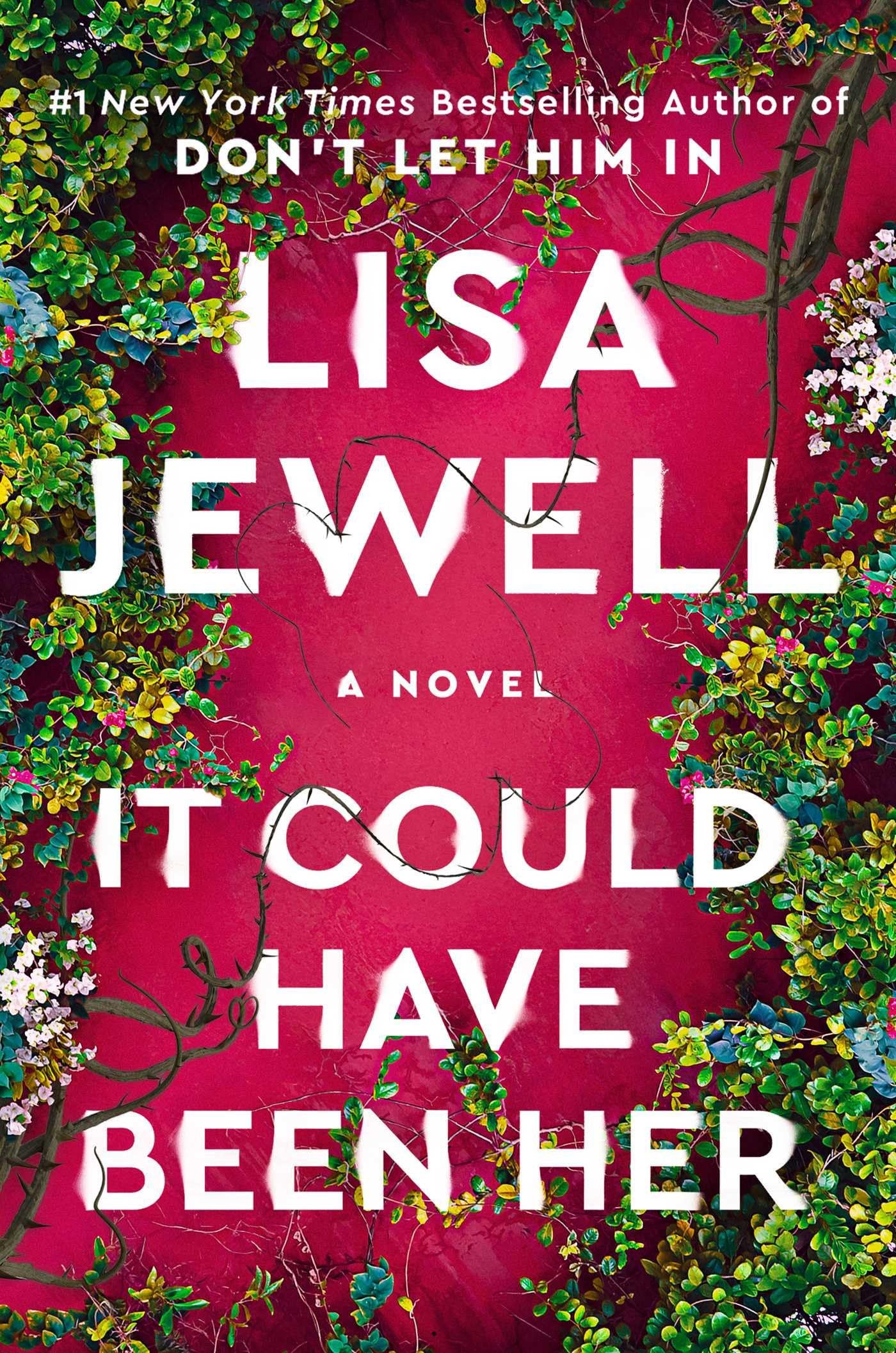 Book cover of 'It Could Have Been Her' by Lisa Jewell with a red background and greenery.