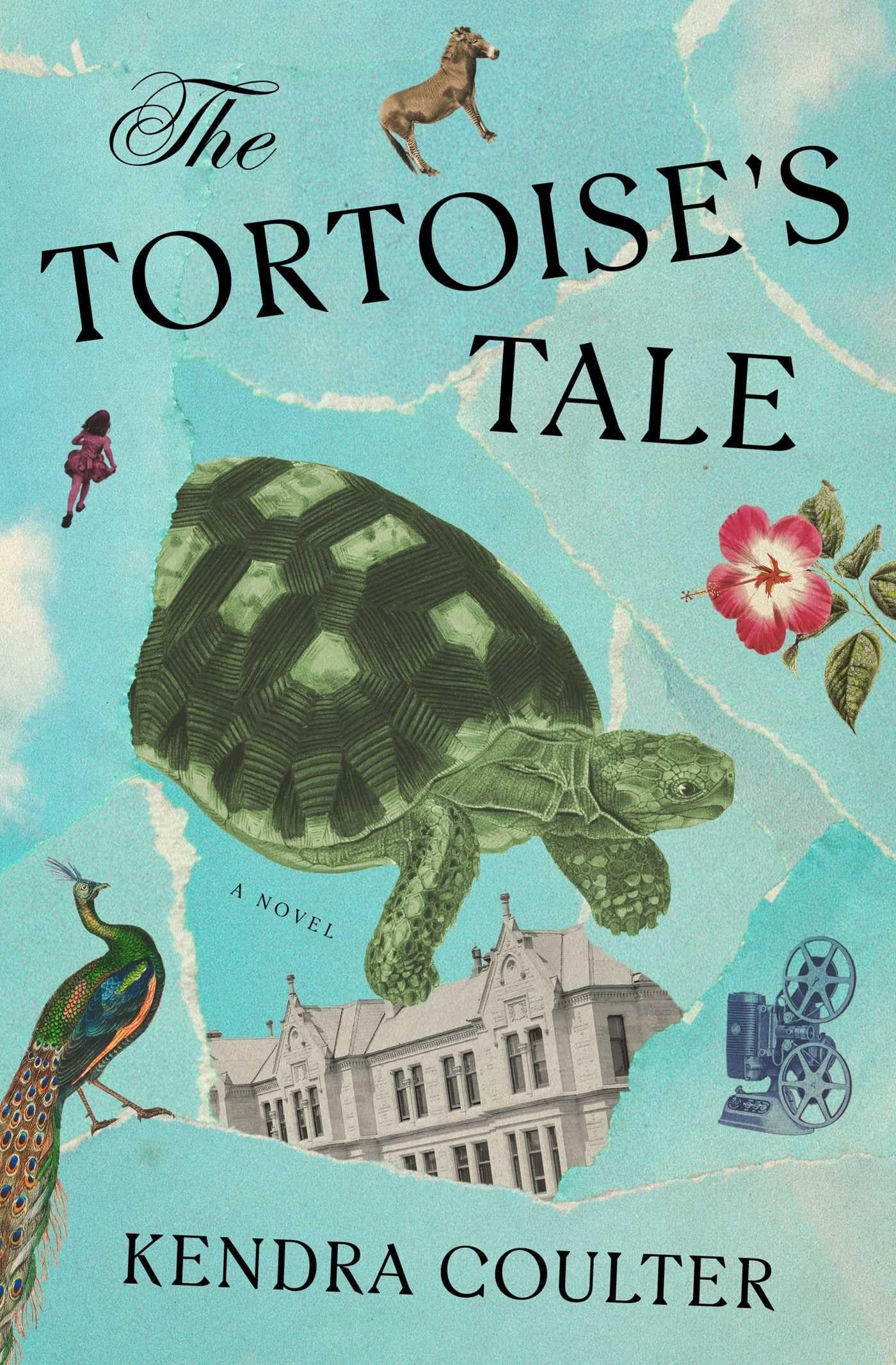 Book cover of 'The Tortoise's Tale' by Kendra Coulter with illustrations of a tortoise, peacock, and building.
