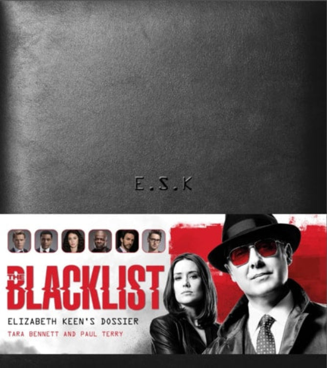 Cover of 'The Blacklist: Elizabeth Keen's Dossier' featuring a black background with a red stripe, and images of characters from the show.