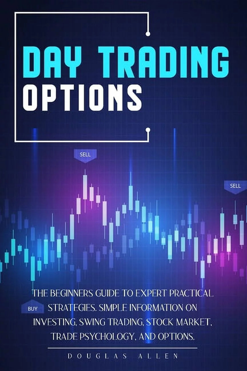Cover of the book 'Day Trading Options' by Douglas Allen, featuring a blue and purple design with text and graphics related to trading and psychology.