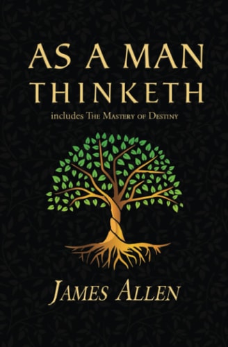 Book cover of 'As a Man Thinketh' by James Allen with a tree design on a dark background