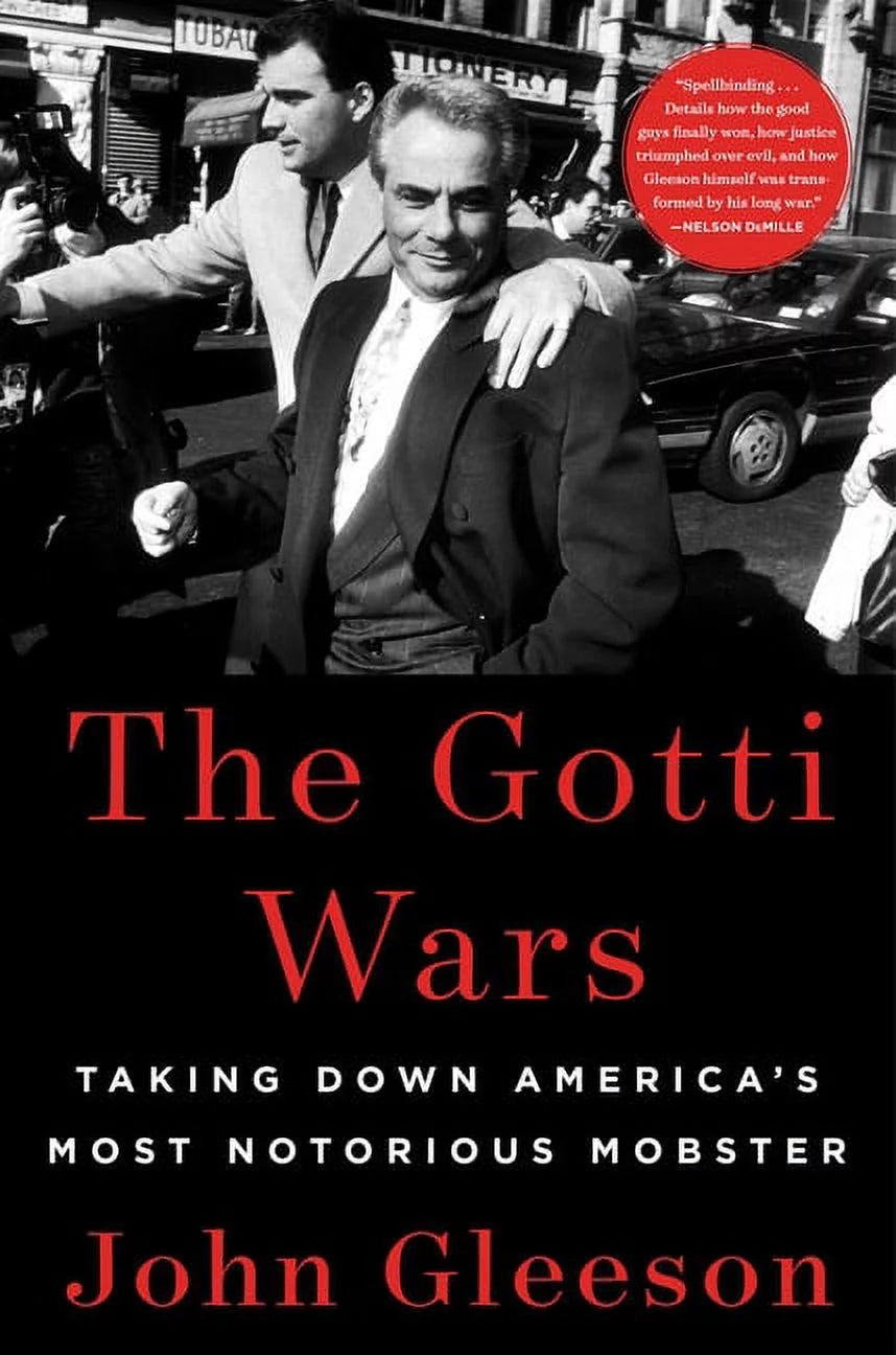The cover of the book 'The Gotti Wars' featuring a black and white photo of John Gotti with the author John Gleeson's name at the bottom.