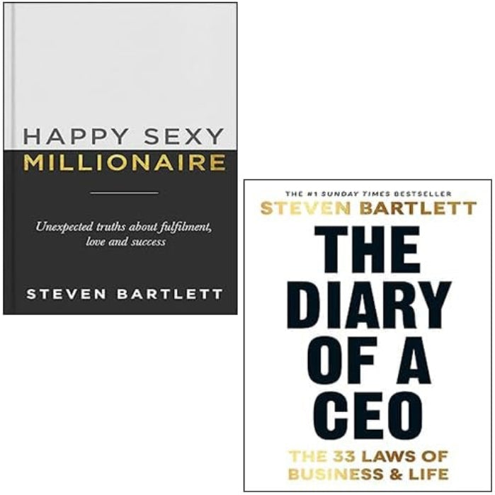Two book covers by Steven Bartlett, one titled 'Happy Sexy Millionaire' and the other 'The Diary of a CEO: The 33 Laws of Business & Life'.