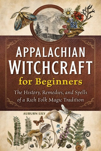 Book cover of 'Appalachian Witchcraft for Beginners' with nature-themed illustrations and text.