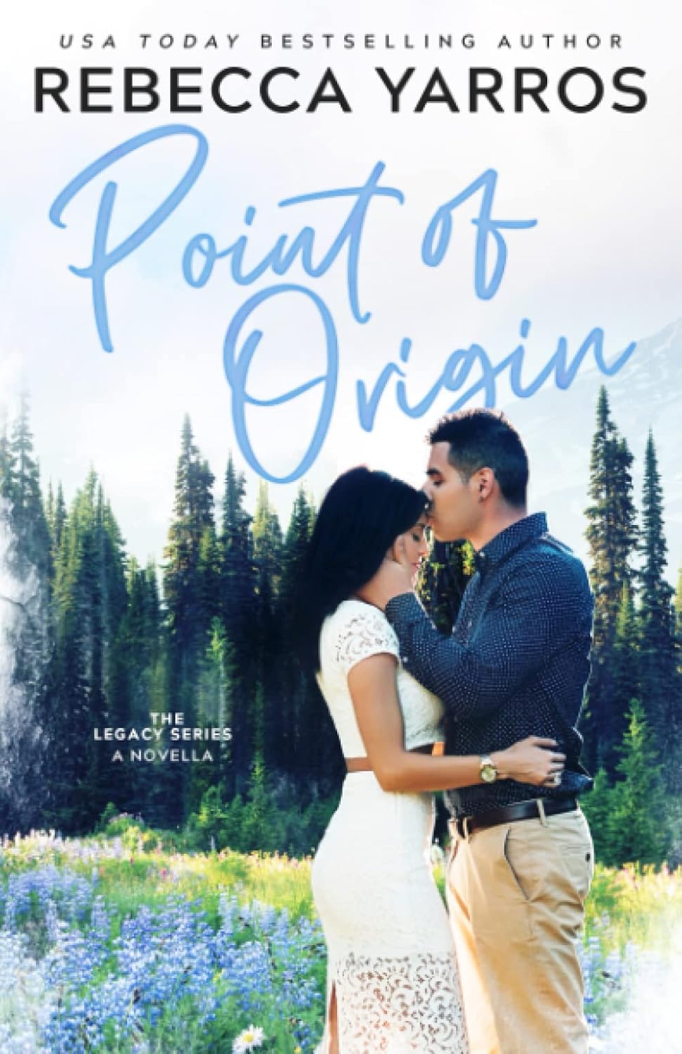 Book cover of 'Point of Origin' featuring a couple embracing in a forest.