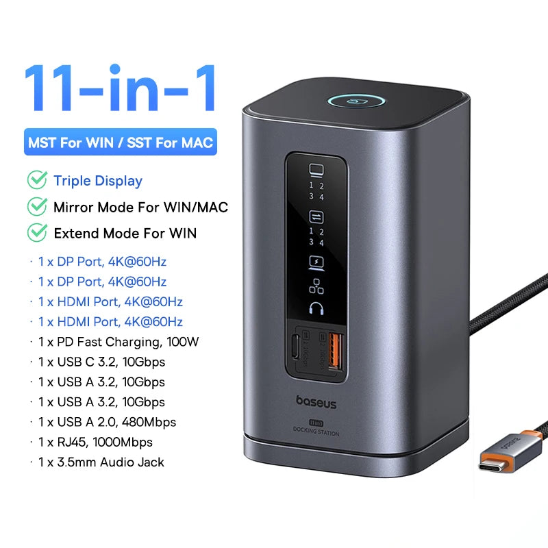 Dual 4K 12-in-1 USB-C Docking Station HDMI Hub