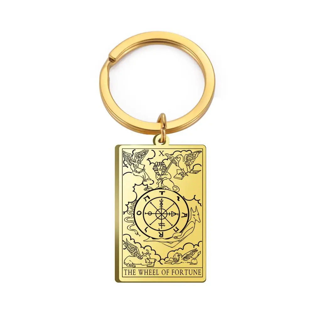 Tarot Card Keychain – Stainless Steel Gold & Silver | Major Arcana Mystical Symbol Charm