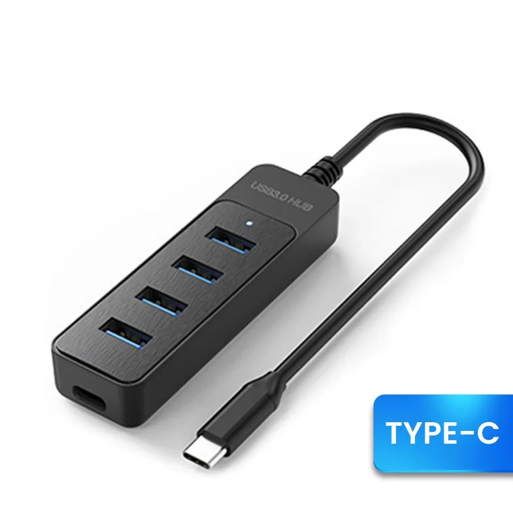 4-Port USB 3.0 Splitter Hub | Type-C & USB 2.0 Expander