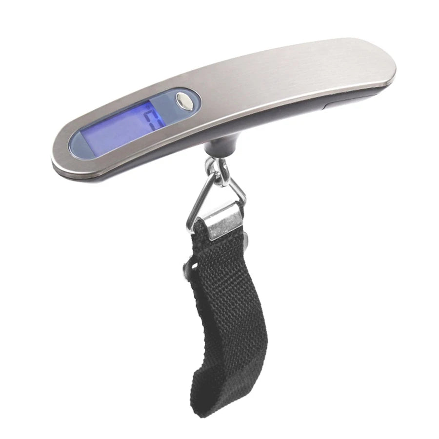 'AirportPRO Digital Hanging Luggage Scale' with black belt strap lift point option.