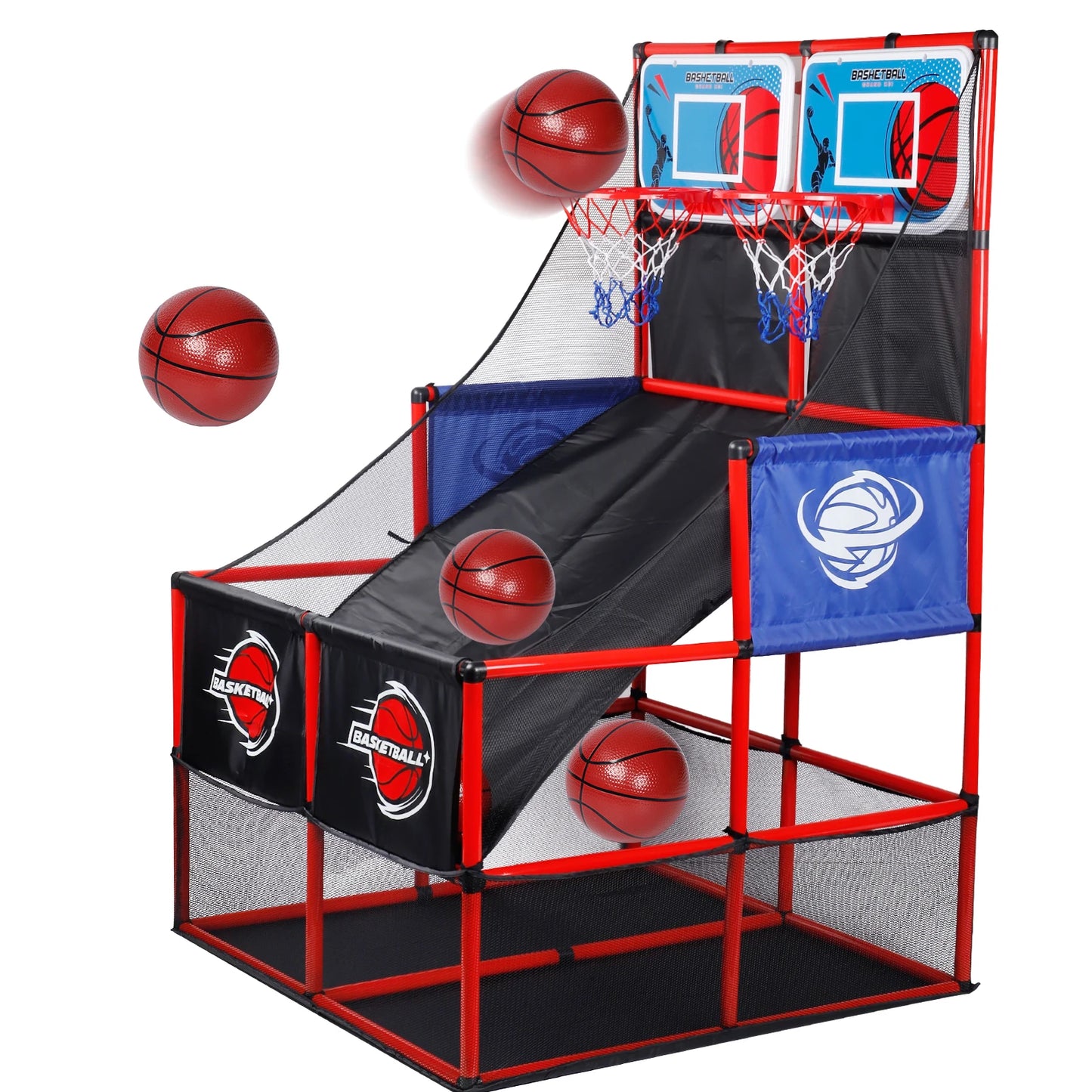 Basketball arcade game with red and blue design on a white background