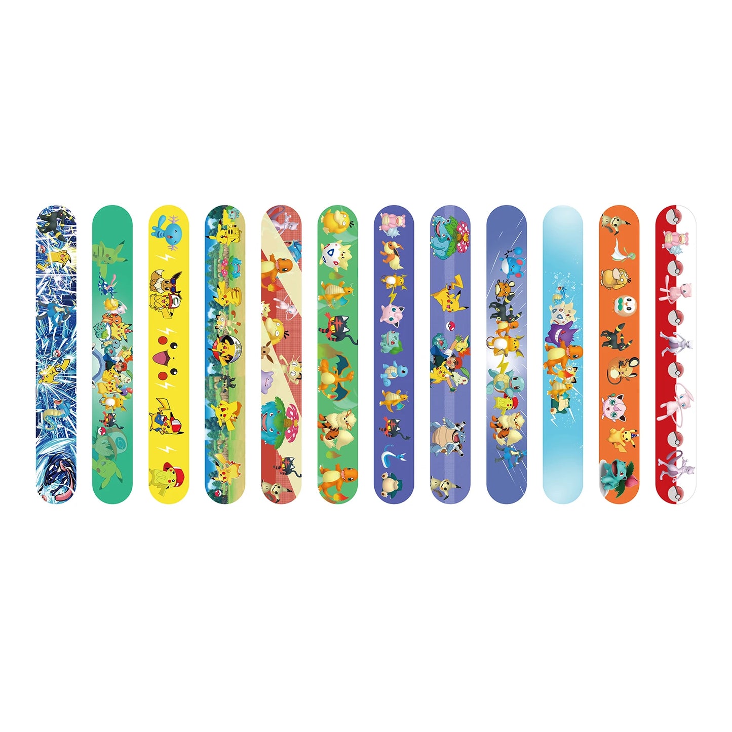 Pokémon Slap Bracelet Set – 12-Pack Cartoon PVC Snap Bands for Kids Party Favors