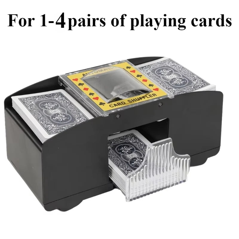 Card shuffler with playing cards on a white background