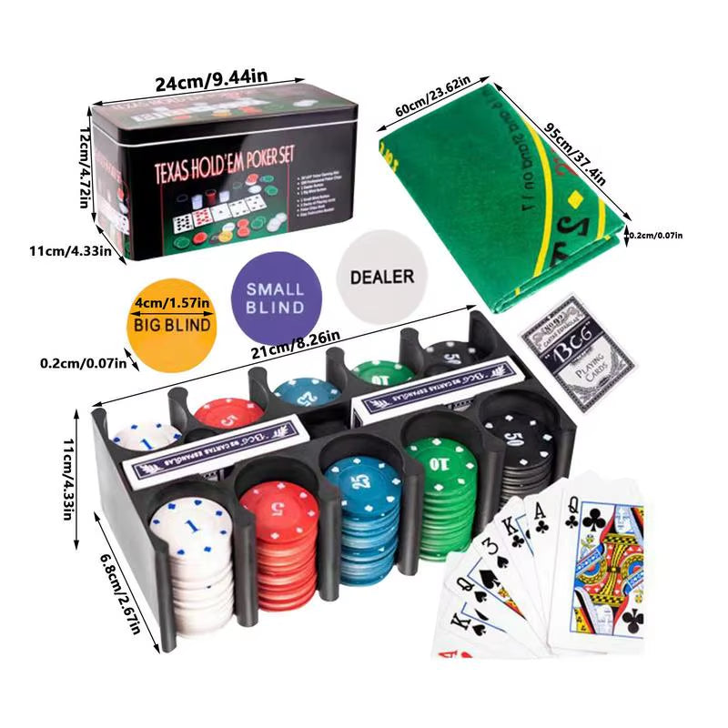 Poker Night Set by Complete Casino | 2-Decks, Chips, Felt & Blind Buttons