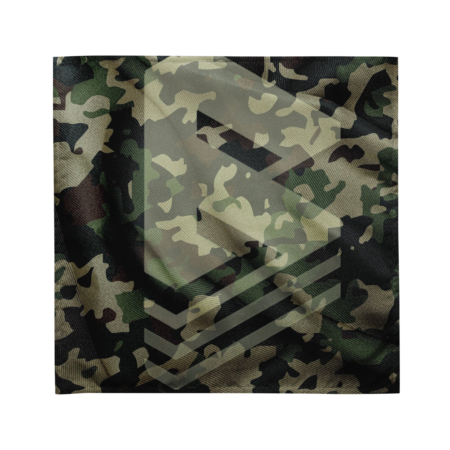 A green camouflage bandana with a geometric pattern in the center.