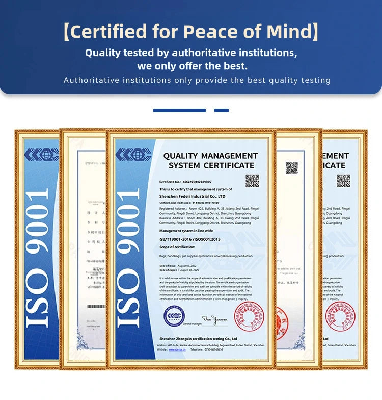ISO 9001 quality management system certificate with certification text on a blue background