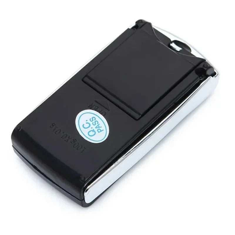 Black and silver key FOB mini digital scale with a visible brand logo on a white background