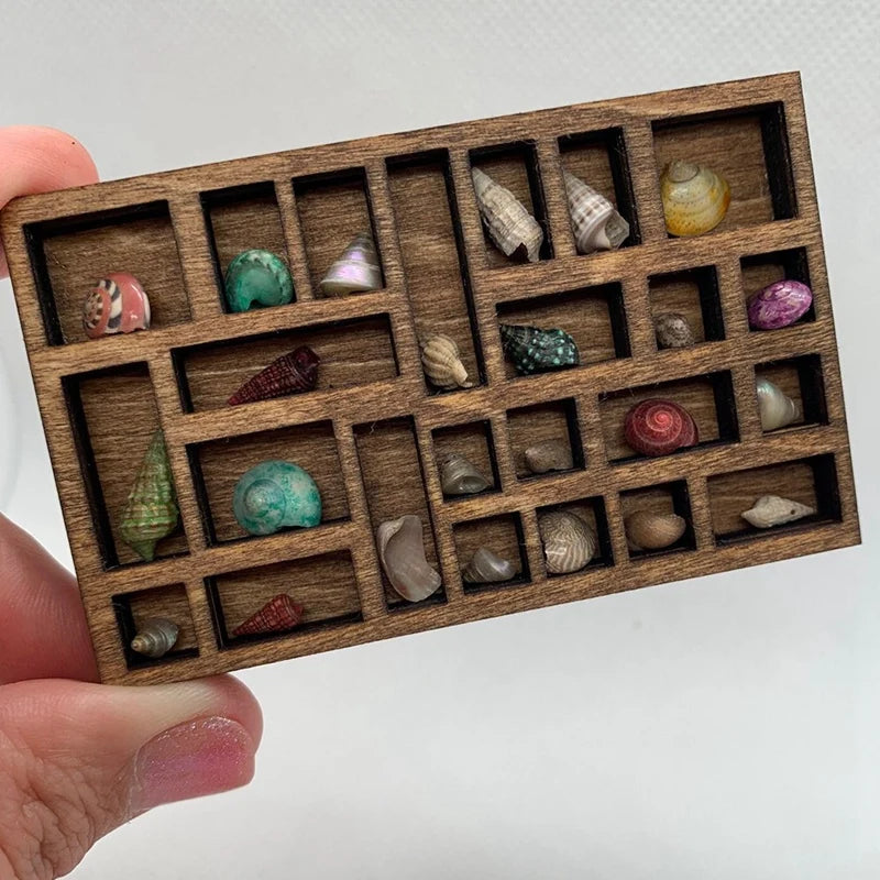 Miniature Wooden Crystal Shelf Trinket Dollhouse Accessory | Mini Doll House Decor Wood Stone Tray