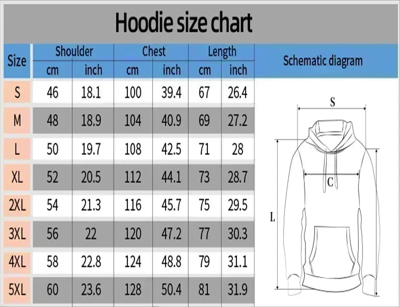 NBA YoungBoy mugshot hoodie with front portrait print, unisex pullover in 5 colors (S–4XL) for trap music and hip‑hop fans. Size and Measurements chart - diagram for reference.