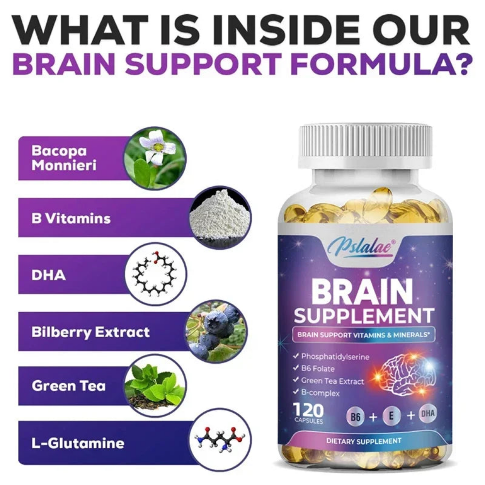 New IQ Nootropic Brain supplement multi-vitamin and mineral enhanced bottle with ingredients listed on a white background