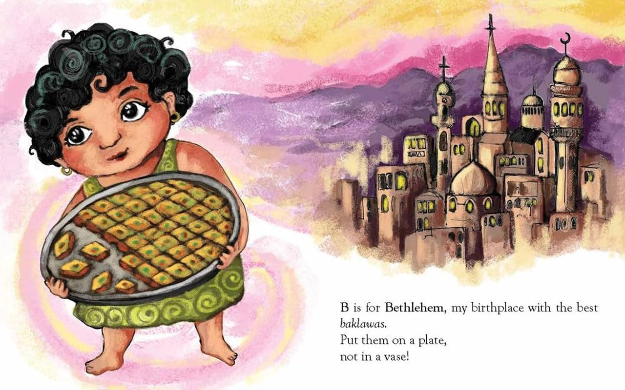 Image from the book 'P Is for Palestine: A Palestine Alphabet Book' by Golbarg Bashi, featuring illustrations.