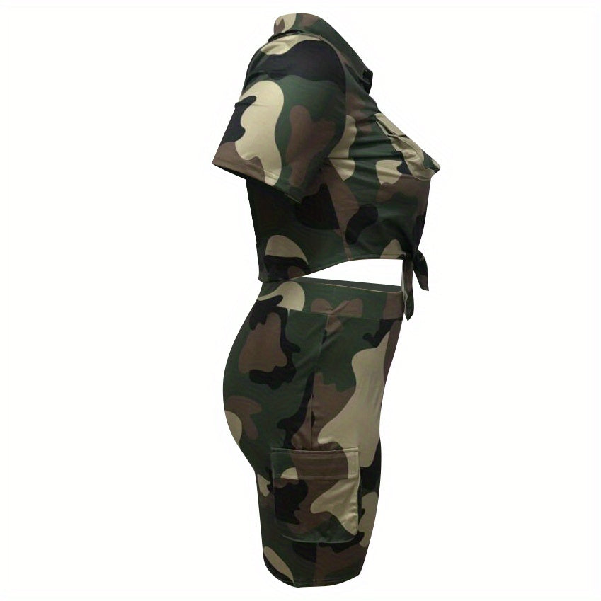 Camouflage outfit with jacket and pants on a white background