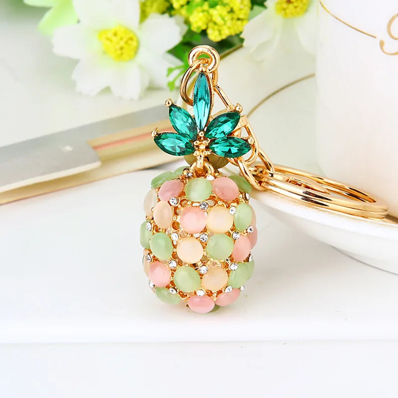 Rhinestone watermelon and pineapple and fruit keychain charm with gold-tone lobster clasp