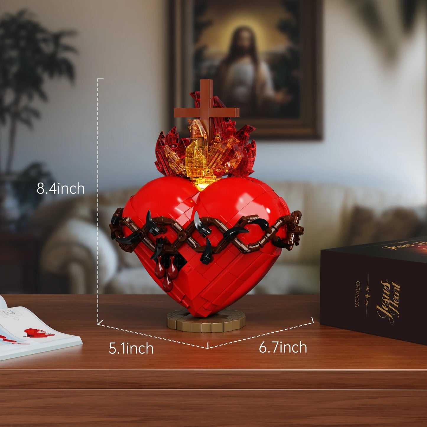Sacred Heart of Jesus Building Block Puzzle & LED Home Decoration | Family Bonding & Christian Gifts