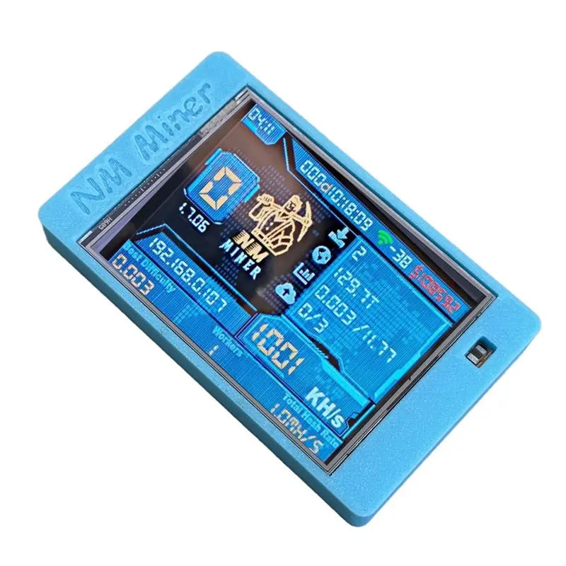 NerdMiner with blue casing.