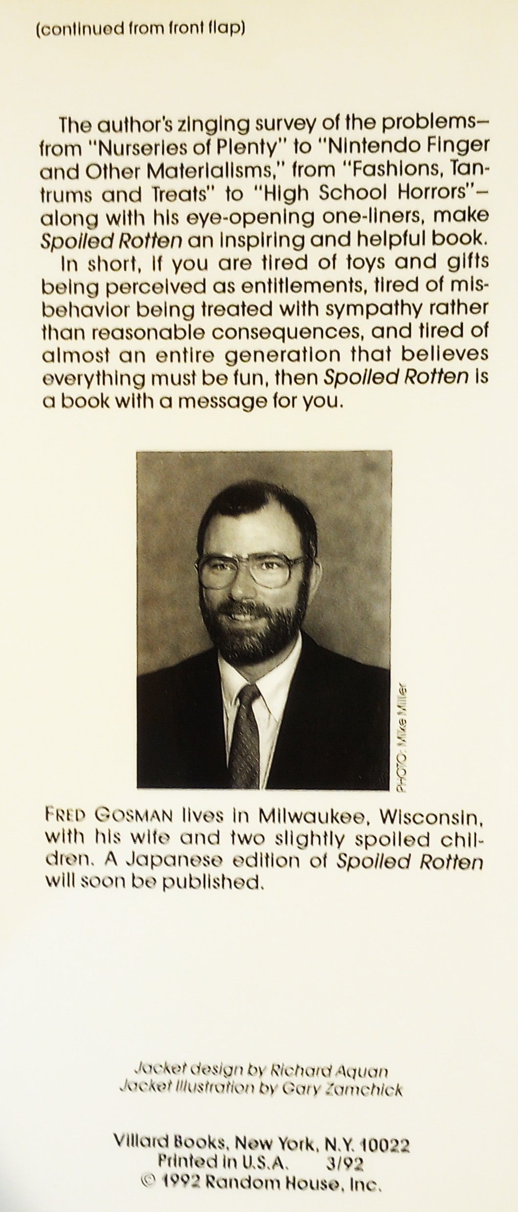 Book back flap of 'Spoiled Rotten' by Fred Gosman, featuring author portrait and bio.