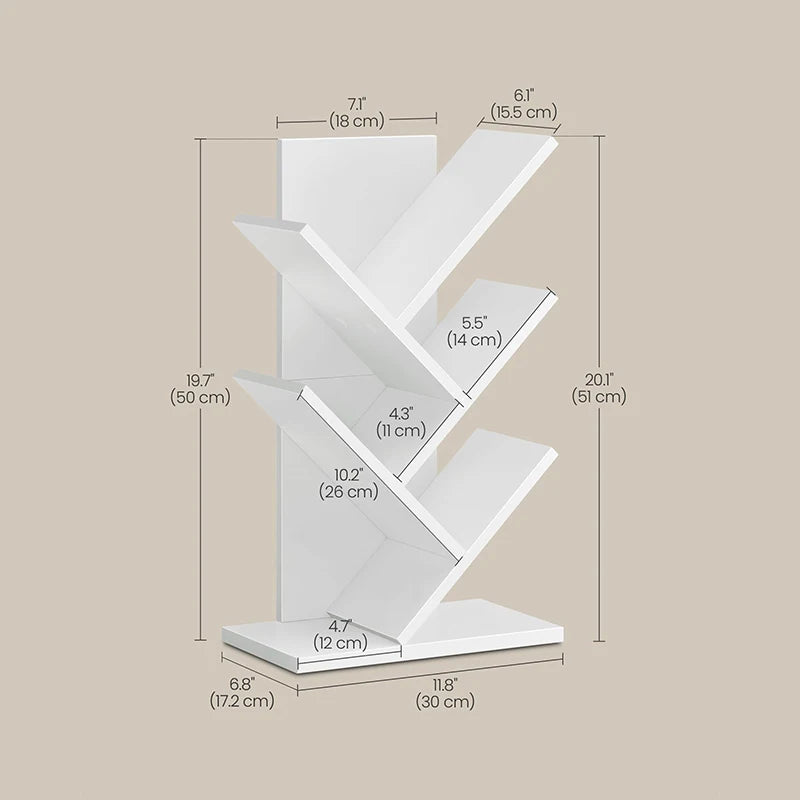 White decorative shelf with dimensions on a beige background
