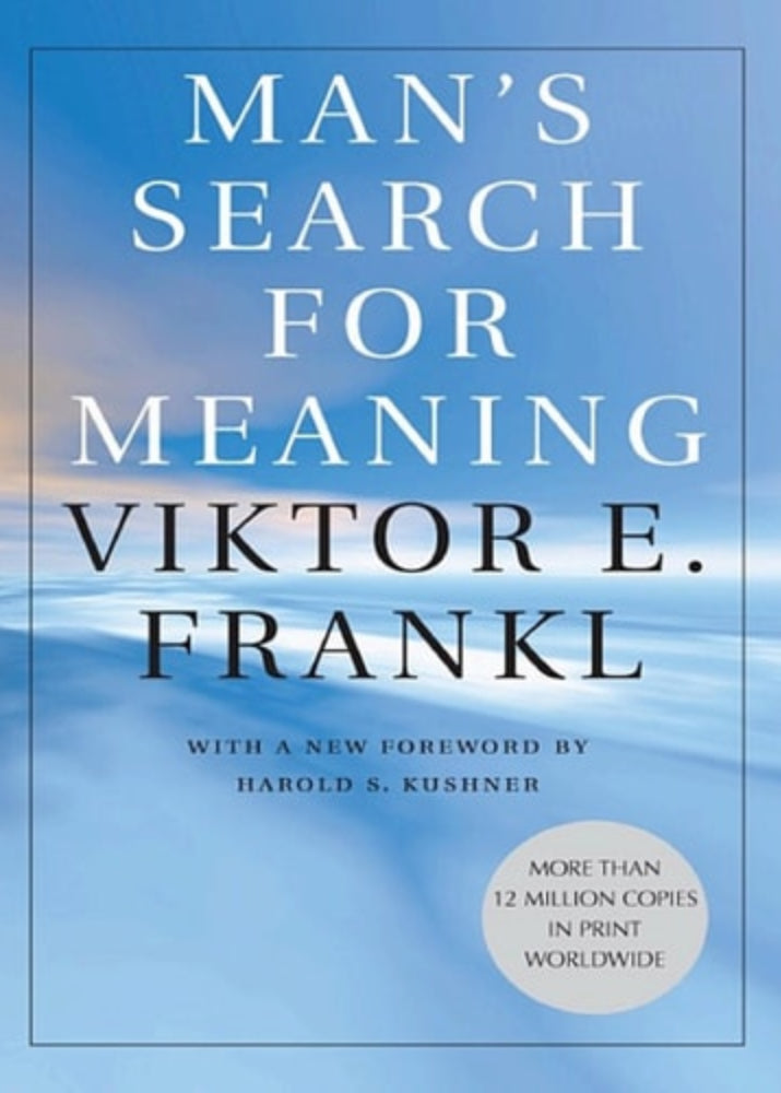Book cover of 'Man's Search for Meaning' by Viktor E. Frankl with a blue gradient background.
