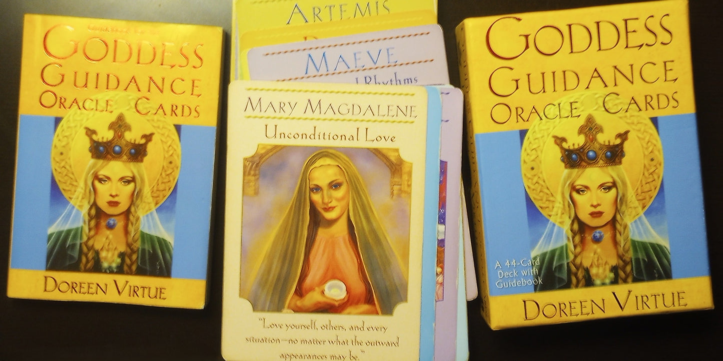 Goddess Guidance Oracle Cards by Doreen Virtue on a black background