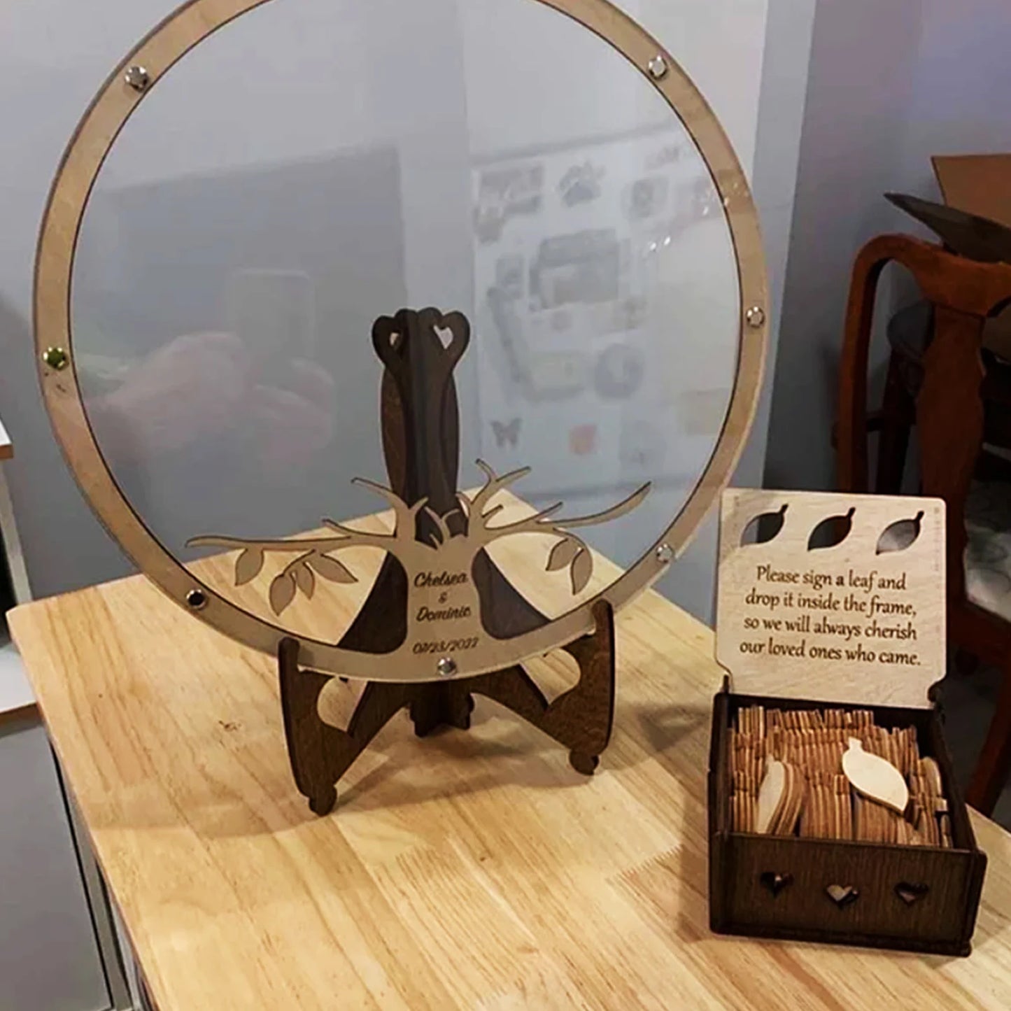 Wedding Ceremony Guest Book Sign-In Logbook Registry-Tree | Creative Nuptials Wooden Leaf Signing Decoration