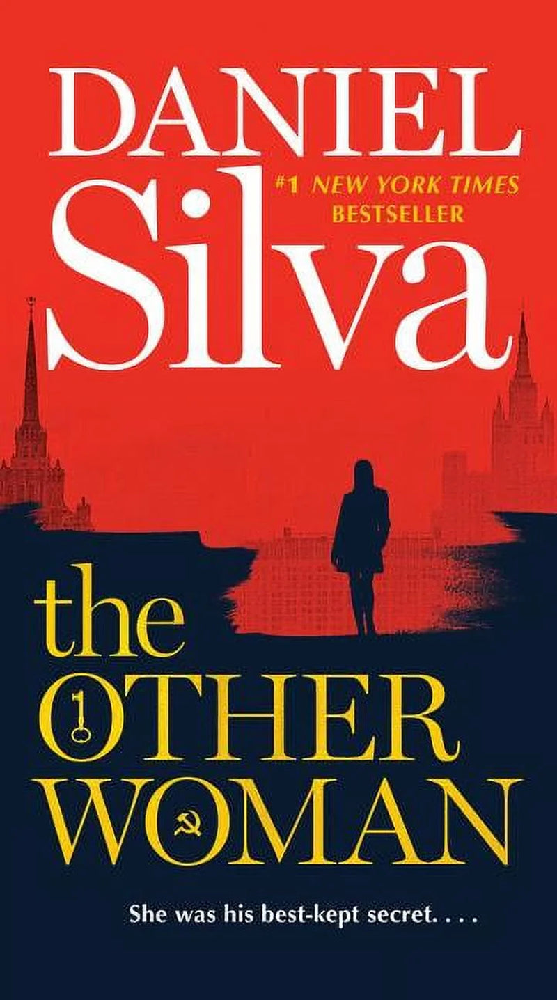 The cover of 'The Other Woman: A Gabriel Allon Novel' by Daniel Silva features a dark, dramatic image with a woman in the foreground and a shadowy figure in the background against a red and black tinted background. The title and author's name are prominently displayed at the top.